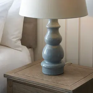 Luminosa Provence & Cici Base & Shade Tall Table Lamp Blue Grey Glaze, Satin Nickel Plate & Ivory Linen Fabric