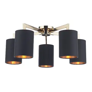 Olive 5 Light Gold & Black Semi-Flush Ceiling Light