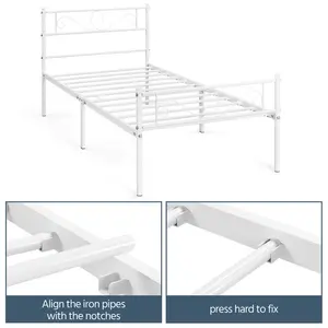 Metal Bed Frame with Headboard/Under-Bed Storage White / Single (3')