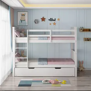 Oliver White Wooden Bunk Bed With Trundle - Single