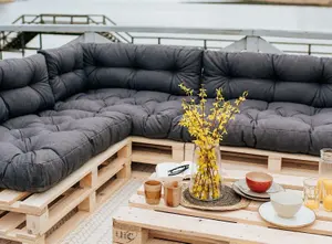 Garden Outdoor Pallet Cushions EURO Corner Sofa 120x200 Grey Tufted Quilted Pads