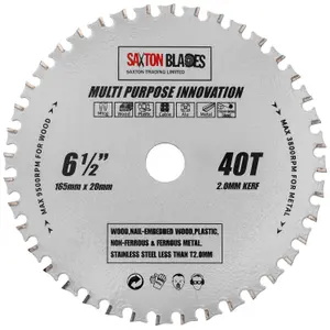 Saxton TCT16540TMPT TCT Multi Purpose Innovation Circular Saw Blade 165mm x 40 Teeth x 20mm Bore & 16mm Ring