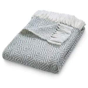 Woven Indoor Outdoor Washable Diamond Cuddly Throw Sky Grey - 130cm x 180cm