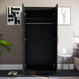 Vida Designs Hulio Black High Gloss 2 Door Wardrobe (H)1700mm (W)760mm (D)470mm