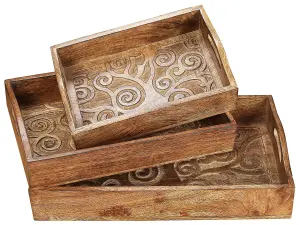 Medium Serving Tray With Handles Platter Oak Tree Design Burnt Medium 38x25x9cm