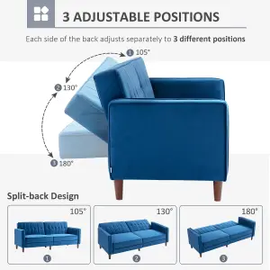 HOMCOM Convertible Sofa Futon Velvet-Touch Tufted Couch Sofa Bed Blue