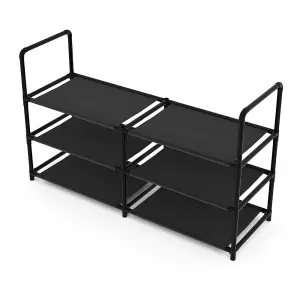 3-Tier Large Open-Style Shoe Rack in Black, Assembly Required