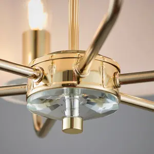 6 Bulb Ceiling Pendant Lamp & 2x Matching Twin Wall Light Modern Brass Plate