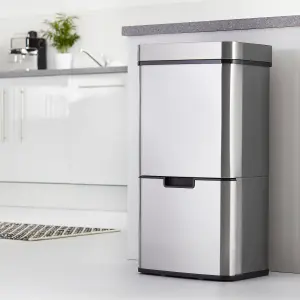 Cooks Professional Kitchen Rubbish Recycling Bin 75L 4 Waste Compartment Hands-Free Sensor Silver