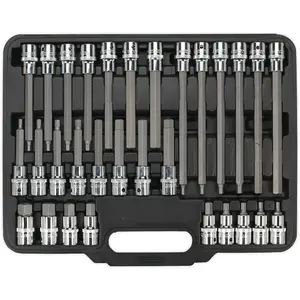 30pc Hex Key Socket Bit Set - 1/2" Square Drive - 5mm to 14mm - 200mm Long Shaft