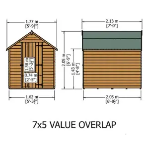 7 x 5 Shed Super Value Overlap - Apex Wooden Bike Store / Garden Shed - Windowless - Single Door - 7ft x 5ft (2.05m x 1.62m)