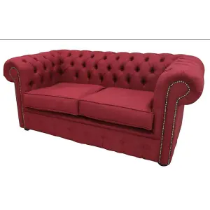 Chesterfield Original 2 Seater Sofa Settee Charles Wine Red Linen Fabric In Classic Style