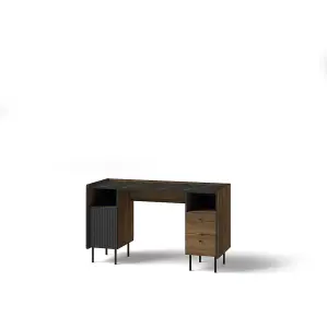 Prestigo Modern Desk - Sleek Office Furniture in Oak Walnut & Black Matt, H790mm W1350mm D550mm