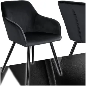 Chair Marilyn - with armrests, padded, velvet look, black steel legs - black