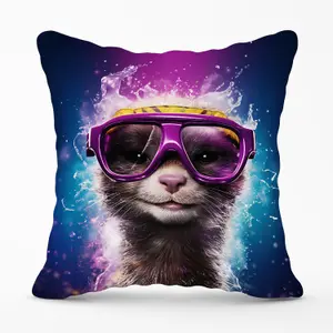 Splashart Ferret Purple Outdoor Cushion 45cm x 45cm