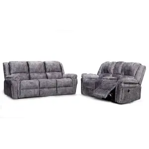 Galaxy 3 + 2 Electric Reclining Grey Plush Velvet Fabric Sofa Suite