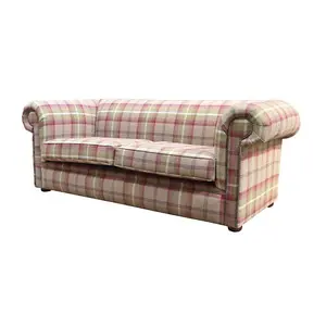 Chesterfield Handmade Tartan 1930's 3 Seater Sofa Balmoral Heather Fabric In Classic Style