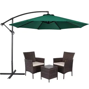 Yaheetech Dark Green 3m Patio Offset Umbrella Outdoor Parasol with Crank