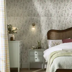 Laura Ashley White, Pink & Duck Egg Mosedale Posy Smooth Wallpaper