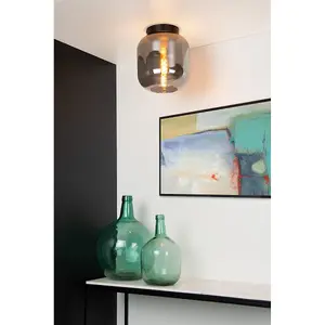 Lucide Joanet Modern Flush Ceiling Light 25cm - 1xE27 - Smoke Grey