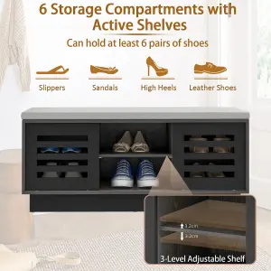 Costway Wooden Shoe Bench Shoe Storage Cabinet Organizer Stool W/ 3 Adjustable Shelves