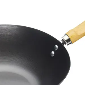 KitchenCraft Carboon Steel Black Induction Wok Non-Stick Frying Pan 25cm