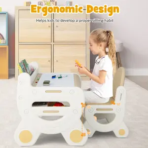 Costway Kids Drawing Table & Chair Set Children Toddler Activity Table Plastic Graffiti Table w/ Blackboard Eraser