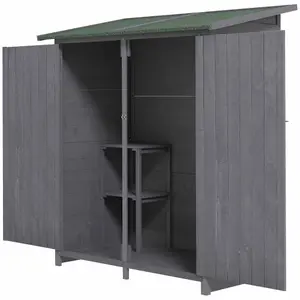 Outsunny Garden Storage Shed Tool Organizer w/ Table, 139x75x160cm, Grey