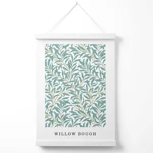 Vintage William Morris Green and Yellow Willow Pattern Poster with Hanger / 33cm / White