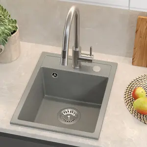 Quadron Johnny 90 compact kitchen sink bowl, 390mm to fit 40cm cabinet, inset Silver Stone GraniteQ material