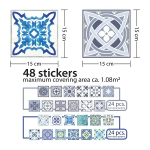 Walplus Blue Vintage Azulejo Combo Mix Tile Stickers