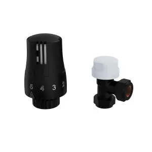 Right Radiators Thermostatic Angled TRV & Lockshield Radiator Valves Black 1/2"x15mm Pack