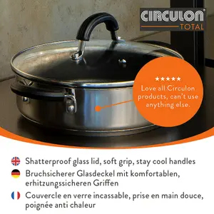 Circulon Total Silver Round Stainless Steel Induction Suitable Non-Stick Casserole Shallow 24cm, 2.8L