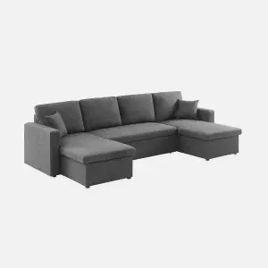 sweeek. 4-seater panoramic sofa bed in fabric Urban Charcoal Grey 281x142x86 cm