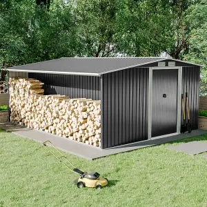 8.4 x 8.5 ft Metal Shed Garden Storage Shed Apex Roof Double Door with 8.5 x 2.1 ft Log Store,Black