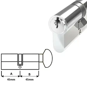 Door Lock with Keys - Chrome Thumb Turn Euro Cylinder Barrel Lock 45/45 L(90mm)