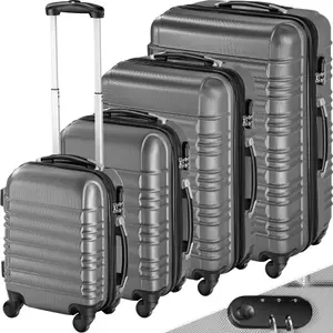 Suitcase Set - 4 hard-shell suitcases with telescopic handle, swivel wheels - grey