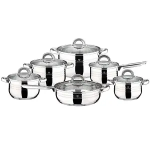 URBNLIVING Height 14.5cm Blaumann Gourmet 12Pc Cookware Set Stainless Steel Non Stick Pots Pans Induction