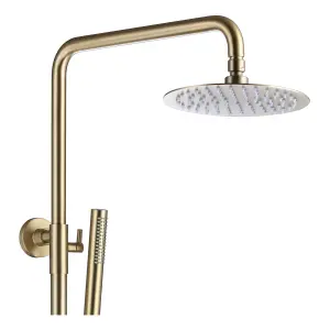 Brushed Brass Shower Overhead Rainfall Rigid Riser Thermostatic Valve Kit