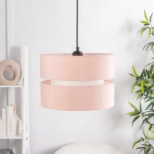 ValueLights Sophia Pair of Small Easy Fit Ceiling Light Shades 2 Tier Pendant Drum Lampshades - Blush Pink - Bulbs Included