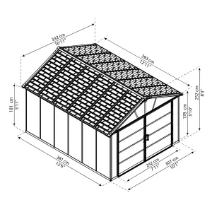 Palram - Canopia Yukon with Floor 11x13 ft Apex Dark grey Plastic 2 door Shed with floor