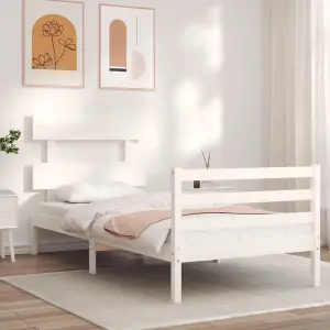 Berkfield Bed Frame with Headboard White Single Solid Wood