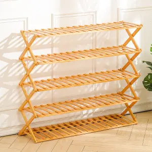 5-Shelf Foldable Bamboo Ladder Flower Pot Stand Rack Holder Multifunctional Display Storage Rack 78cm (H)