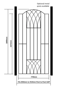 ABBI Metal Tall Bow Top Garden Gate 880mm GAP x 1798mm High VETB