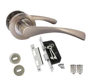 CHROME & SATIN NICKLE LOCK  SET DOOR HANDLE Rose aztec Astrid style Dual Twist