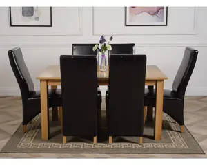 Oslo 150 x 90 cm Medium Oak Dining Table and 6 Chairs Dining Set with Lola Black Leather Chairs