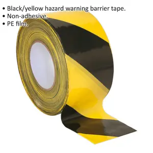 80mm x 100m Black and Yellow Hazard Warning Barrier Tape - Non-Adhesive Safety Tape