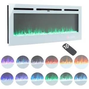 White LED Electric Fire Wall Mounted or Inset Fireplace 12  Flame Colors Adjustable 60 Inch