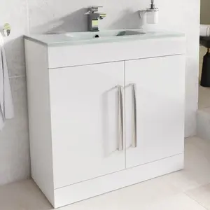 Whitfield 800mm Single Bathroom Vanity with Integrated Glass Basin Gloss White