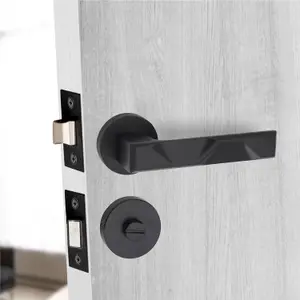 1 Pair Modern Nova Design Matt Black Premium Bathroom Door Handles Round Rose Dead Bolt Ball Latch Hinges Thumbturn - Golden Grace